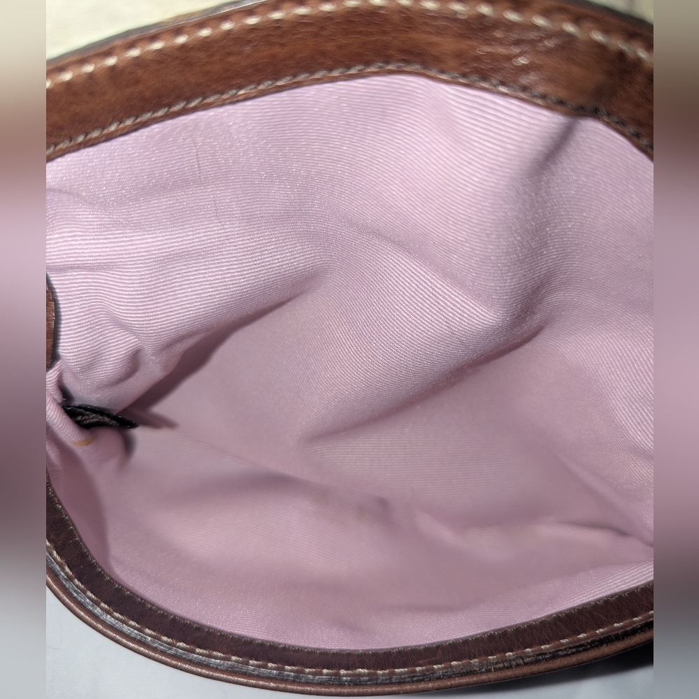 Coach Brown Leather and Cream Fur Clutch with Brass Buckle - Picture 9 of 9